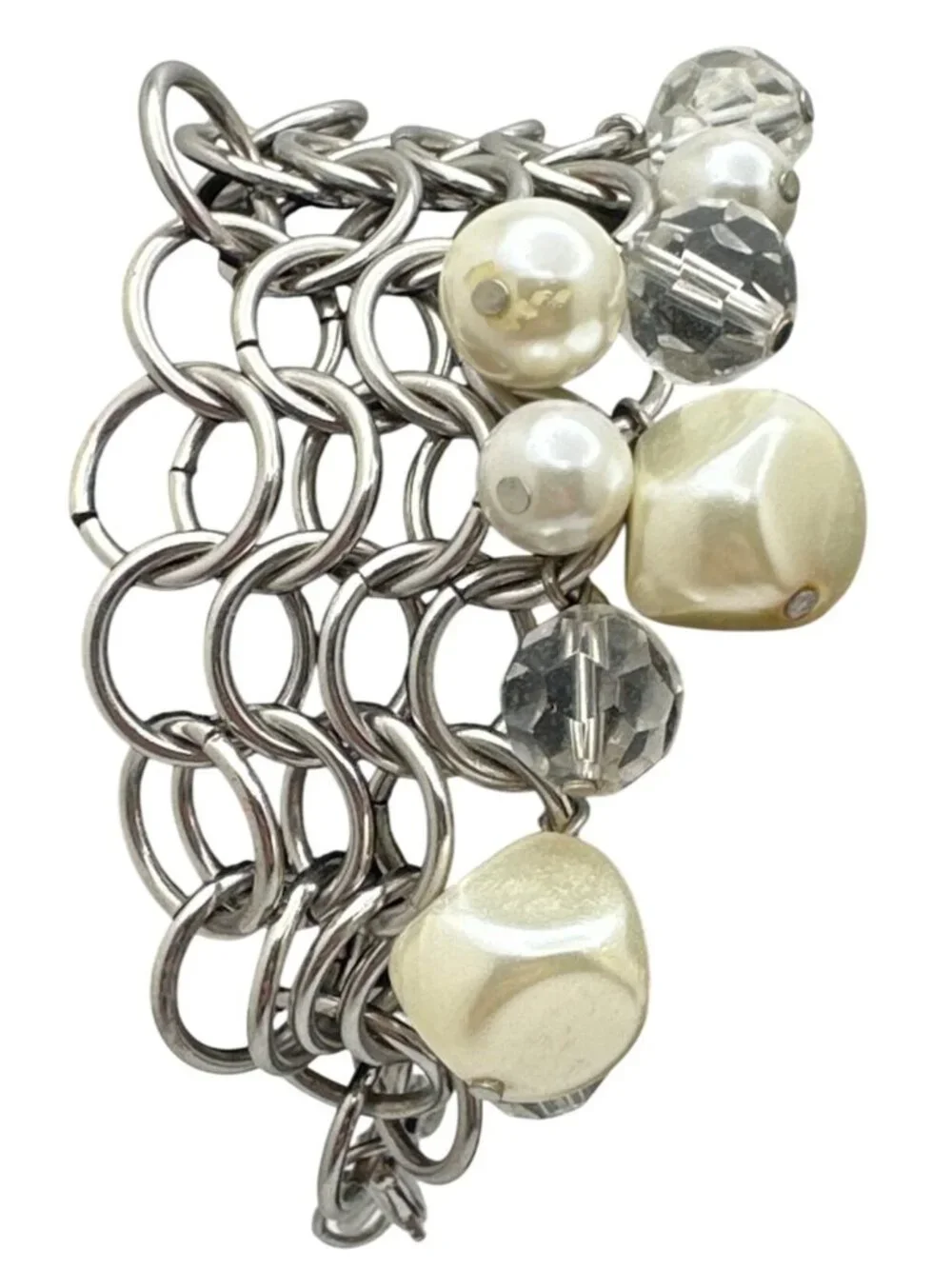 Cha Cha Chunky Bead Bracelet Faux Pearl Acrylic Chain Link